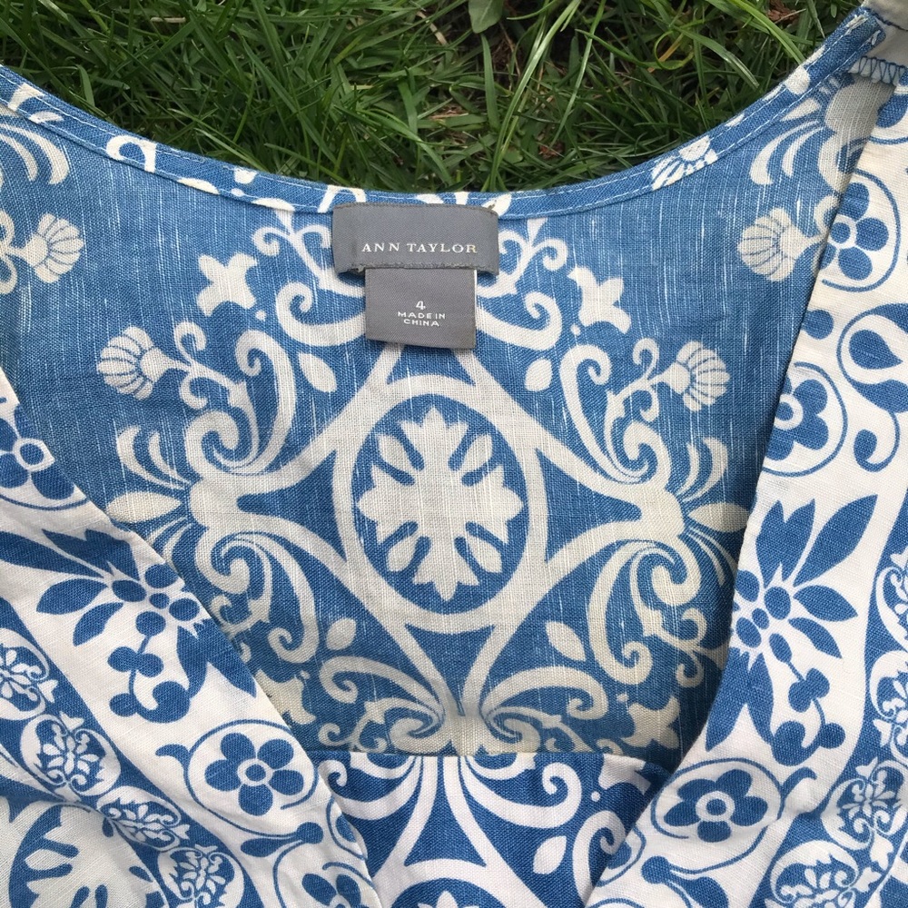 Ann Taylor Blue & White Floral Short Cotton Dress - Picture 6 of 6